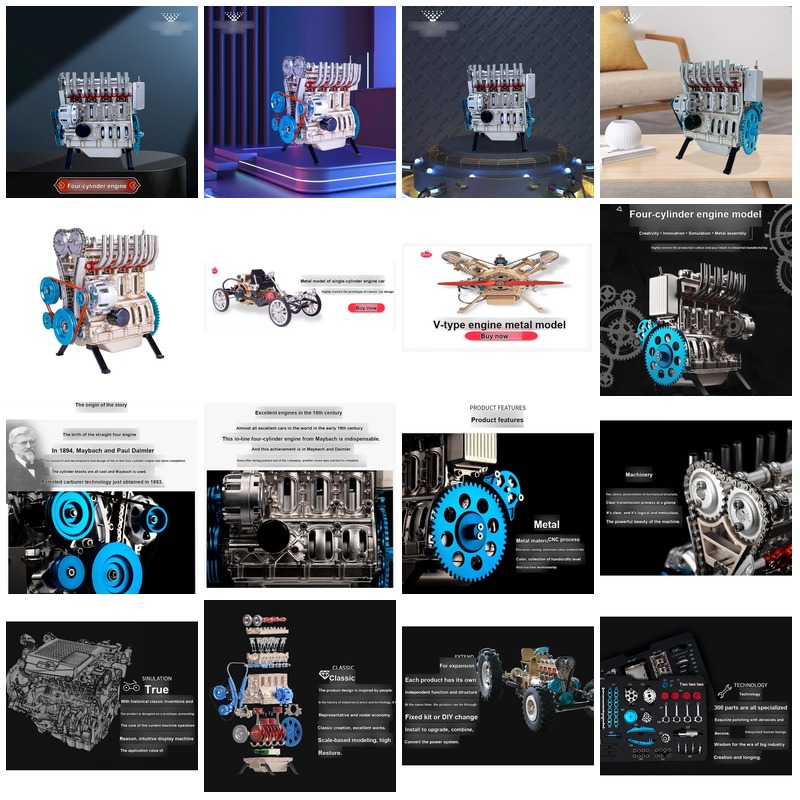 Model Kit Engine - 3D DIY インライン4気筒エンジン金属組立モデルキット 機械教育用コレクタブル DM113